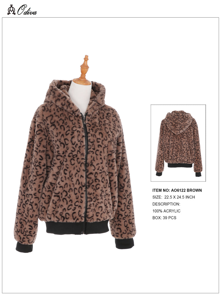Soft Faux Fur Hoodie Jacket Cheetah