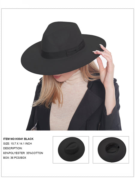 Ribbon Felt Fedora Hat - Black