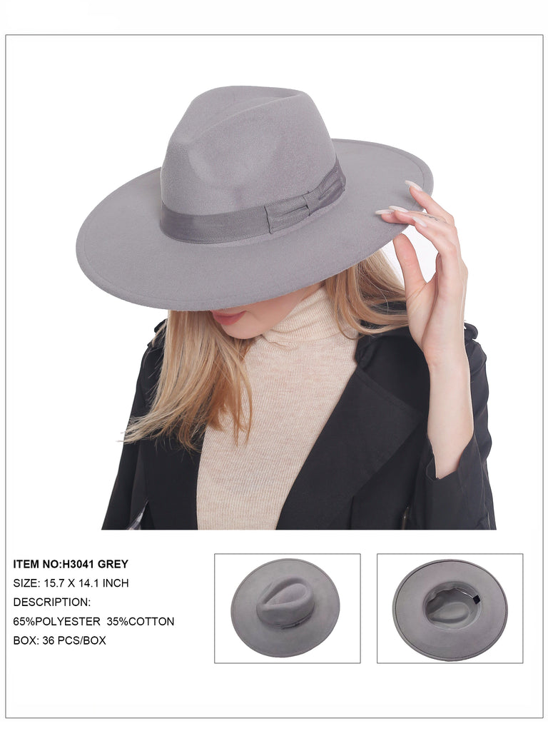 Ribbon Felt Fedora Hat - Grey
