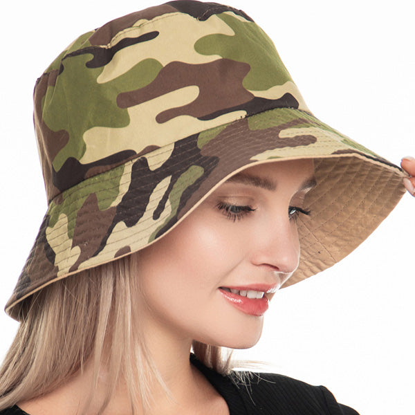 Camouflage Print Bucket Hat-Olive