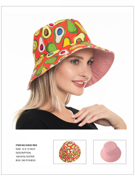 Avocado Print Bucket Hat-Red