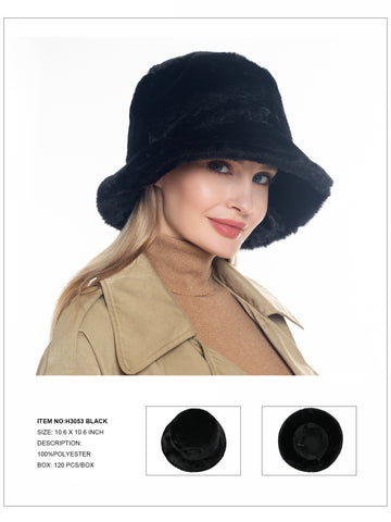 Solid Color Faux Fur Bucket Hat-Black