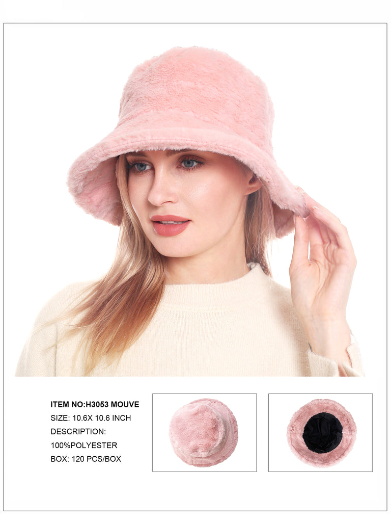 Solid Color Faux Fur Bucket Hat-Mouve
