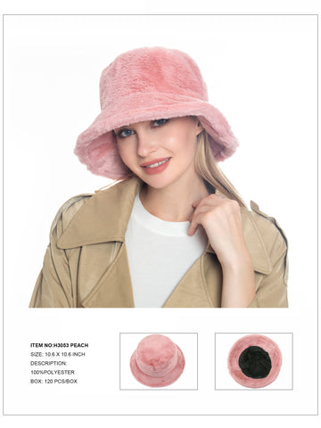 Solid Color Faux Fur Bucket Hat-Peach