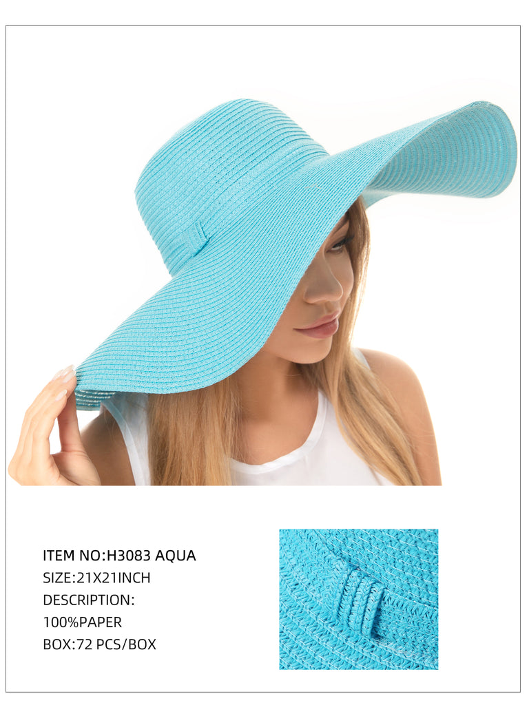 Wide Brim Straw Hat-Aqua