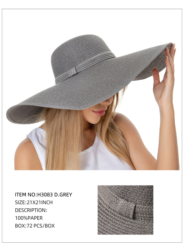 Wide Brim Straw Hat-Dk.Grey