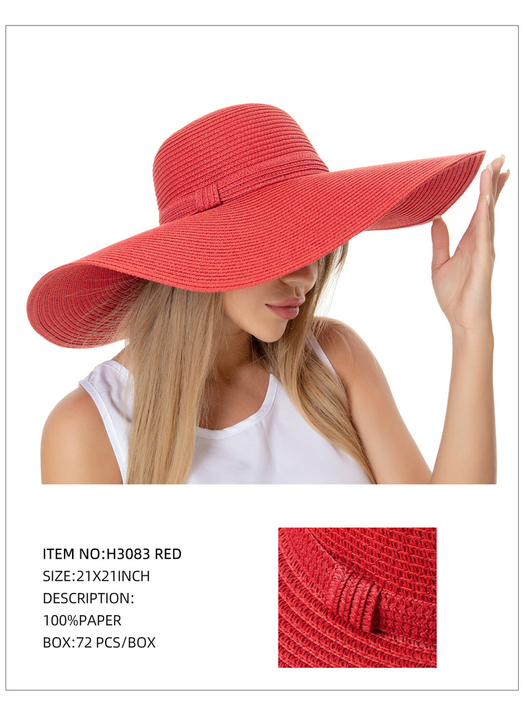 Wide Brim Straw Hat-Red