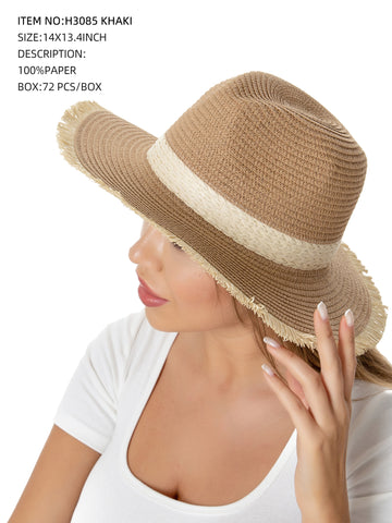 Two Tone Band Panama Hat-Khaki