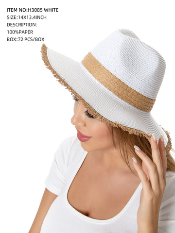 Two Tone Band Panama Hat-White