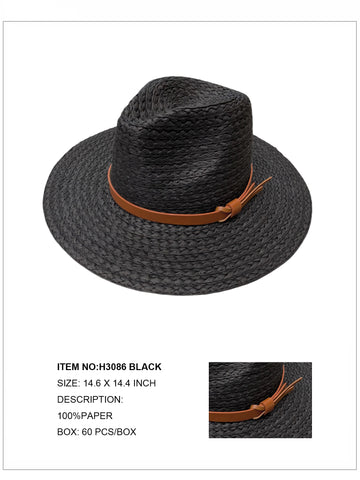 Western Style Straw Hat - Black
