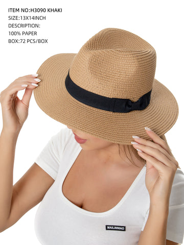 Panama Hat with Black Ribbon-Khaki