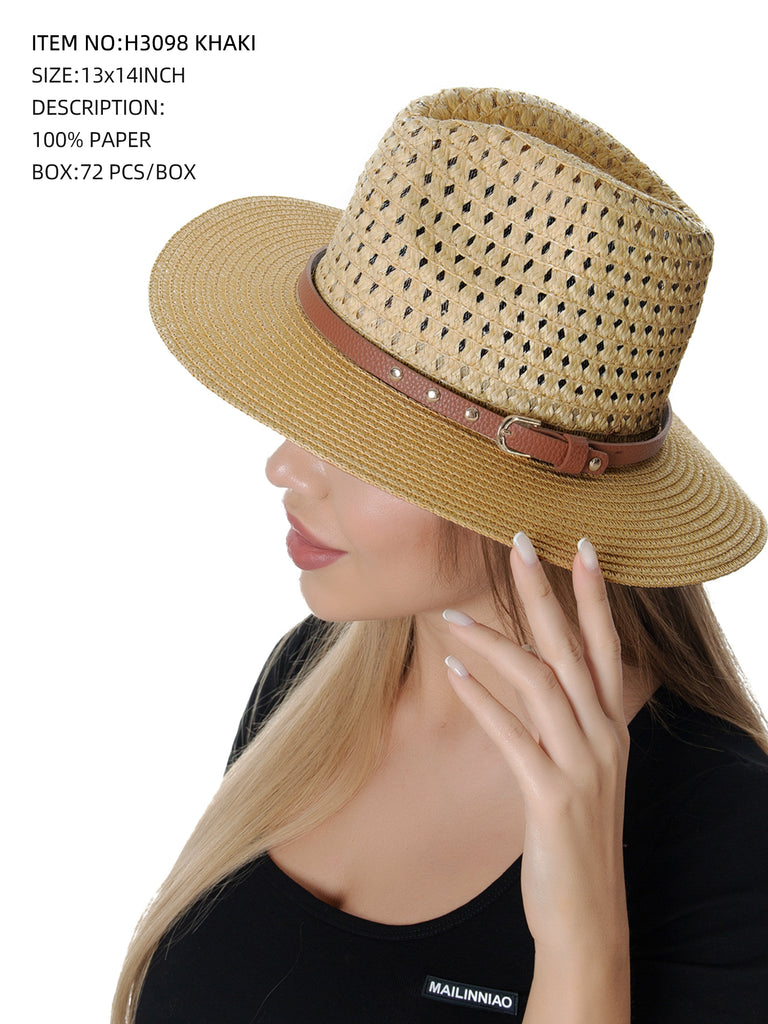 Panama Hat with PU Buckle Band-Khaki