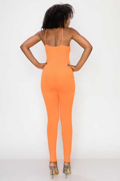 Solid Basic Jumpsuit-Orange