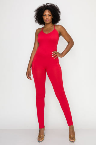 Solid Basic Jumpsuit-Red