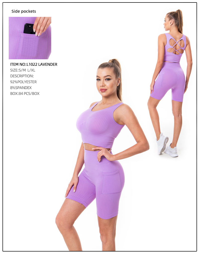 Crop Top & Yoga Pants 2 Pcs Set-Lavender