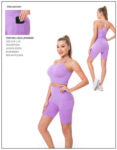 Crop Top & Yoga Pants 2 Pcs Set-Lavender