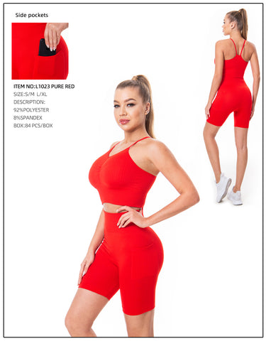 Crop Top & Yoga Pants 2 Pcs Set-Red