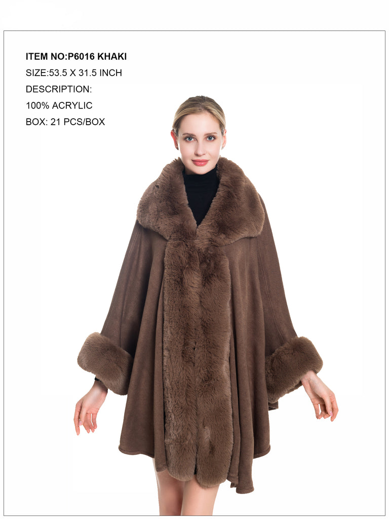 Solid Fur Poncho-Khaki