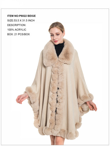 Solid Fur Poncho-Beige