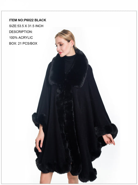 Solid Fur Poncho-Black